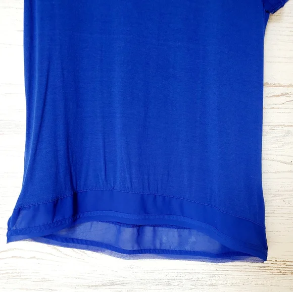 Women's Royal Blue Dark Blue Dressy Blouse Top Short Sleeve Shirt | Small - Picture 2 of 15